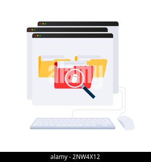 Search for viruses in file folder. Antivirus software searching spam and viruses Stock Vector