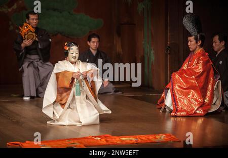 Performance of noh, in National Noh Theatre,4-18-1, Sendagaya, Shibuya-ku, Tokyo Stock Photo