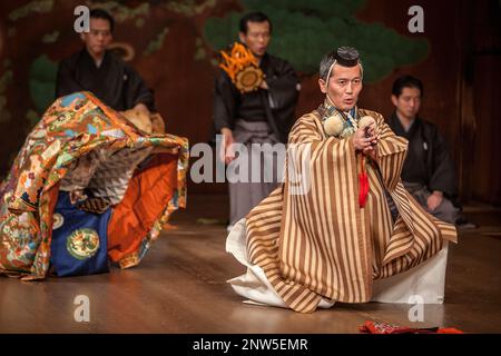 Performance of noh, in National Noh Theatre,4-18-1, Sendagaya, Shibuya-ku, Tokyo Stock Photo