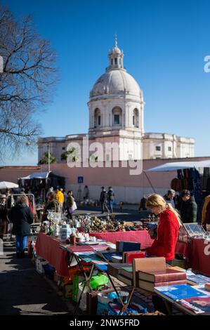 The Feira da Ladra, Lisbon's flea market around the Campo de Santa Clara, a square by the National Pantheon. Stock Photo