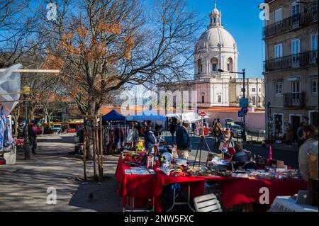 The Feira da Ladra, Lisbon's flea market around the Campo de Santa Clara, a square by the National Pantheon. Stock Photo