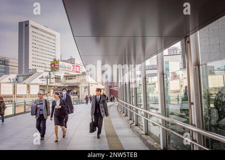 walkway that connects the building UDX with Akihabara JR station, Akihabara,Tokyo Stock Photo