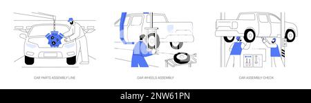 Assembly shop in automotive industry abstract concept vector illustrations. Stock Vector