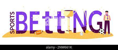 Betting sports flat composition with big text gaming balls for soccer tennis rugby and trophy cup vector illustration Stock Vector