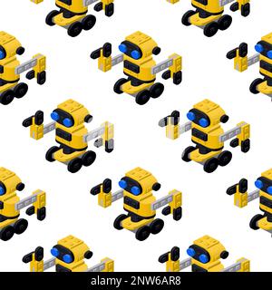 pattern yellow dancing robot on a white background. Vector clipart Stock Vector