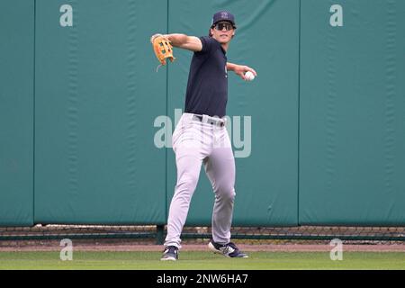 New York Yankees outfielder Spencer Jones throws after fielding a