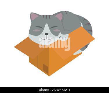 Smiling Cat in the Cardboard or Box Illustration Stock Vector