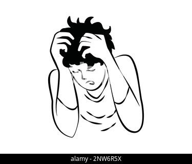 Man Having a Dizzy or Anxiety Moment Illustration with Silhouette Style Stock Vector