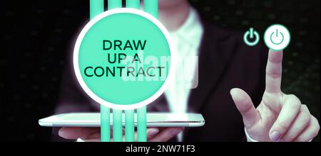 Conceptual display Draw Up A Contract, Word for write a business agreement cooperation legal papers Stock Photo