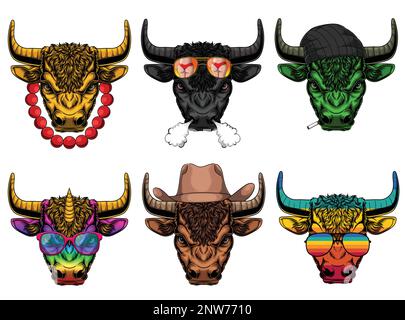 Bull fashion set collection for your company or brand Stock Vector