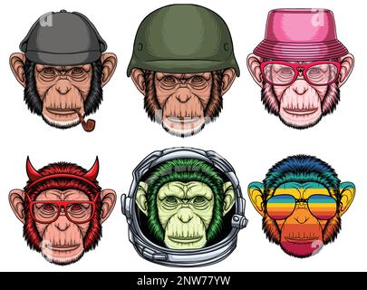 Chimpanzee fashion set collection for your company or brand Stock Vector