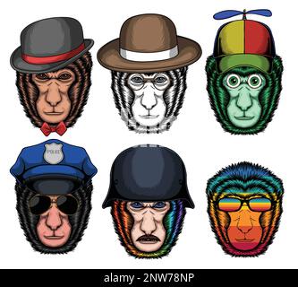 Monkey kra fashion set collection for your company or brand Stock Vector