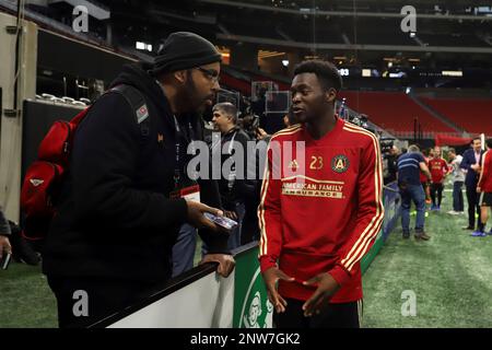 ATLANTA GA DECEMBER 07 Atlanta United FC s Lagos Kunga during the MLS Cup 2018 Team Training Sessions on December 7 2018 at the Mercedes Benz Stadium in Atlanta GA. Photo by Andy Mead YCJ Icon Sportsw...