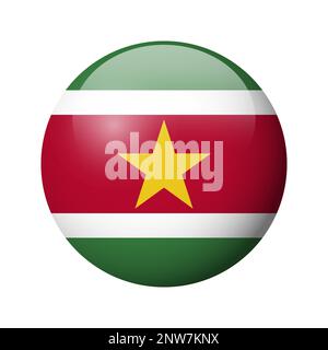 Suriname flag - glossy circle badge. Vector icon. Stock Vector