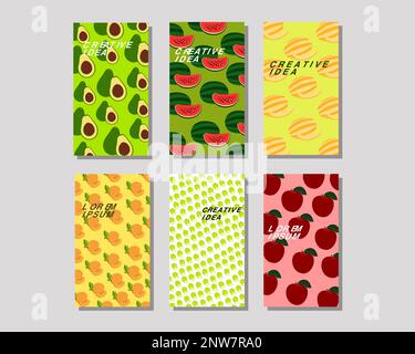 Collection of seamless pattern designs with pieces of fruits. Vector illustration. Stock Vector