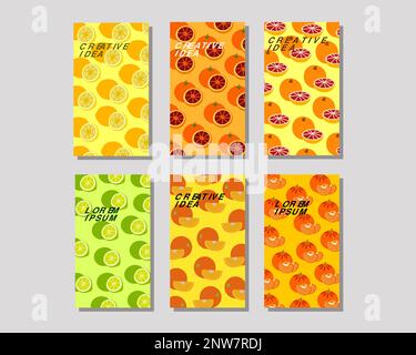 Cute Vector Lemon Hand drawn seamless patterns set. Cartoon summer fruit slice, fresh green leaves, yellow lemons background. Lemonade print repeat te Stock Vector