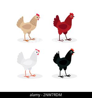 Colorful hens set. Vector illustration isolated on white background Stock Vector