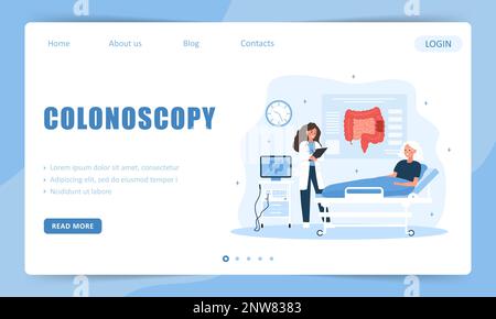 Colonoscopy concept. Landing page template. Female proctologist examine intestine. Elderly woman is being examined in hospital. Vector illustration in Stock Vector