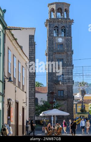The bell tower of the Church of the Immaculate Conception in La Laguna as seen from Plaza De La Concepción Stock Photo