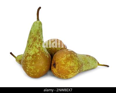 three natural green juicy organic pears isolated on white background Stock Photo