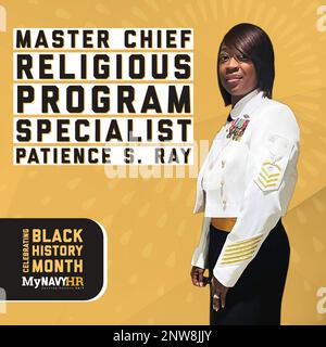 A graphic celebrating Master Chief Religious Program Specialist Patience S. Ray  for Black History Month Stock Photo