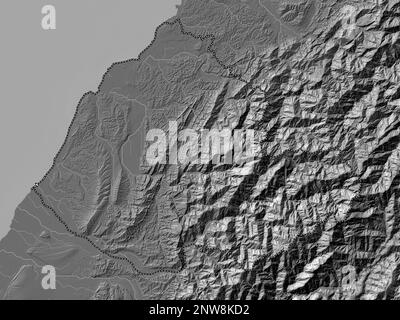 Miaoli, county of Taiwan. Bilevel elevation map with lakes and rivers Stock Photo