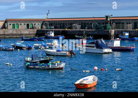 A variety of small boats in Candelaria harbour in Tenerife. Stock Photo