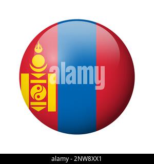 Mongolia flag - glossy circle badge. Vector icon. Stock Vector