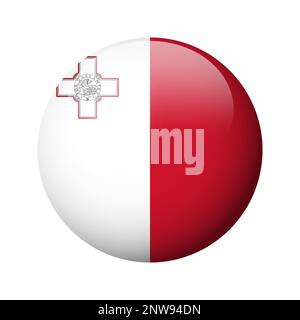 Malta flag - glossy circle badge. Vector icon. Stock Vector