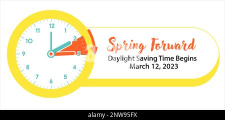 Spring Forward web banner. Daylight Saving Time schedule in graphic style. Clock change one hour ahead to to summertime Stock Vector