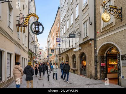 Shops on Getreidegasse in the historic centre, Salzburg, Austria Stock Photo