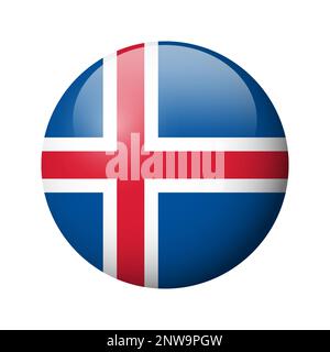 Iceland flag - glossy circle badge. Vector icon. Stock Vector
