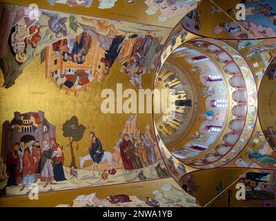 Life of Jesus scenes in the frescos of the Cathedral of the Resurrection of Christ, Podgorica Stock Photo