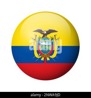 Ecuador flag - glossy circle badge. Vector icon. Stock Vector