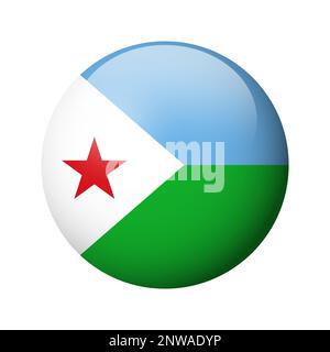 Djibouti flag - glossy circle badge. Vector icon. Stock Vector