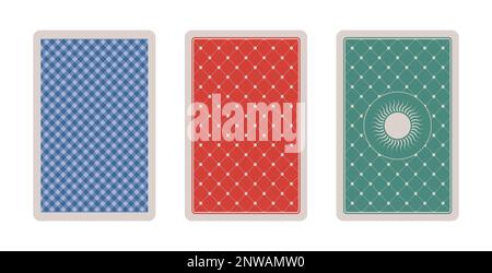 Set of illustrated playing card back designs isolated on white background. Stock Vector