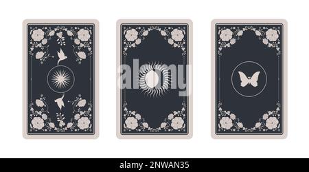 Set of playing cards backs with esoteric designs isolated on white background Stock Vector