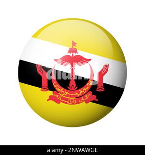 Brunei flag - glossy circle badge. Vector icon. Stock Vector