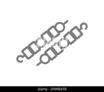 Shish kebab on skewers, grillet meat logo design. linear style sign, symbol, icon. BBQ grill skewers. Shish kebabs - grilled meat and vegetables. Stock Vector