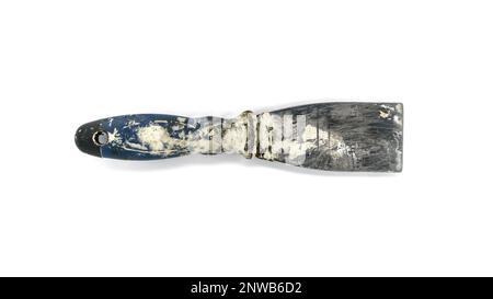 Dirty used metal spatula, painter's tool. Isolated on white background Stock Photo
