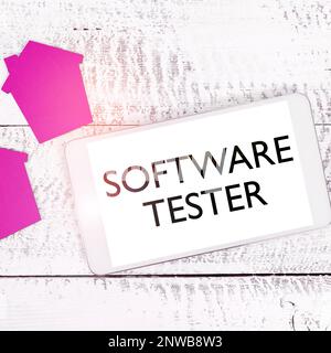 Sign displaying Software Tester, Conceptual photo implemented to protect software against malicious attack Stock Photo