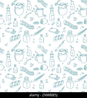 Linear Vector background flu. Thin Line Contour Symbols without color. Sickness Medical Treatment Outline, Illustrations for wallpaper, fabric print. Stock Vector