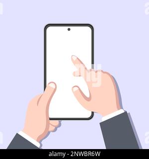 Person Holding Smartphone Touching Screen Vector Illustration Stock Vector
