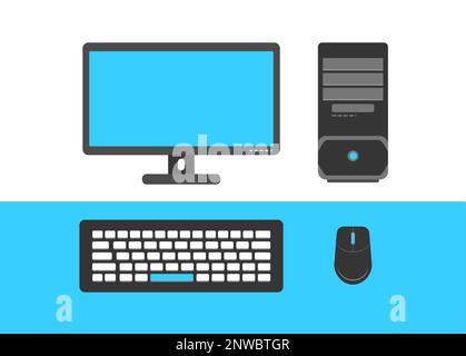 Computer Desktop Monitor Keyboard Mouse On A Desk Vector Illustration Stock Vector