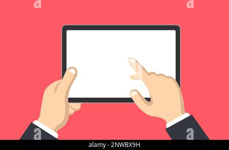 Person Using Touchscreen Tablet Vector Illustration Stock Vector