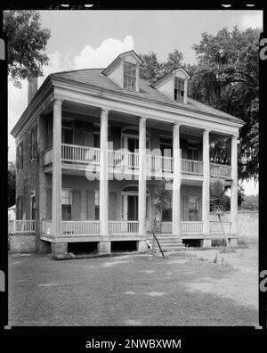 Jefferson College & Rectory, Convent, St. James Parish, Louisiana. Carnegie Survey of the Architecture of the South. United States, Louisiana, St. James Parish, Convent,  Balconies,  Brickwork,  Columns,  Fanlights,  Hand railings,  Houses,  Porches,  Roofs. Stock Photo