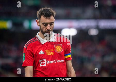 London, UK. 26th Feb, 2023. Wembley Stadium Bruno Fernandes of Man Utd during the Carabao Cup Final match between Manchester United and Newcastle United at Wembley Stadium on February 26, 2023 in London, England. (Richard Callis/SPP) Credit: SPP Sport Press Photo. /Alamy Live News Stock Photo