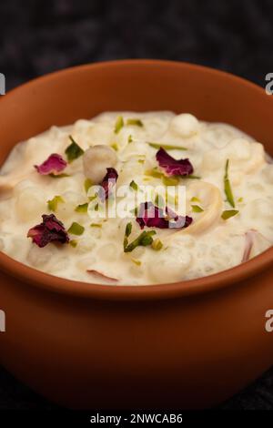 Indian Fasting Food Sabudana Kheer, Sagudana Khir Or Sago Seed Pudding Is Creamy Luscious Sweet Made Of Tapioca Pearls Soaked In Milk And Flavored Wit Stock Photo