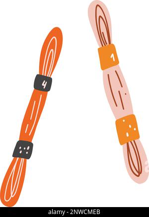 Embroidery floss in cartoon flat style. Hand drawn vector illustration of mouline threads, needlework supply, sewing, embroidery, handicrafts, hobby c Stock Vector