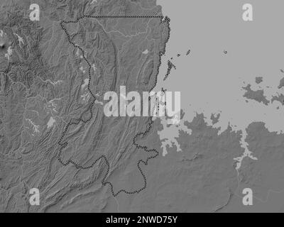 Kagera, region of Tanzania. Bilevel elevation map with lakes and rivers Stock Photo